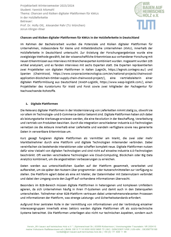 Yannick Mismahl digitale Plattform für KMUs / Holzlieferketten