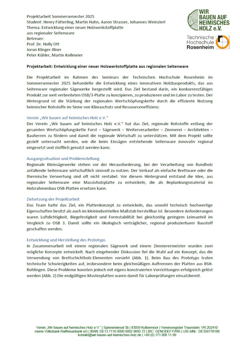 Projektseminar 2025 Wir bauen auf heimisches Holz e.V.